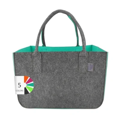 Abbildung von IDEA HOME Filztasche Shopper Groß 30 Liter Einkaufstasche XXL Zusammenklappbar Einkaufskorb Kaminholztasche Kleiderkorb Spielzeugtasche Dunkelgrau/Türkis