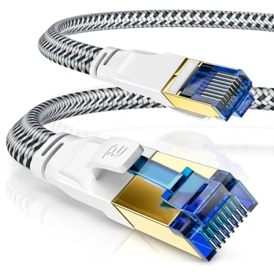 Abbildung von CSL 15m CAT 8 Netzwerkkabel Flach und Dünn LAN Kabel für 40 Gigabit High Speed, Internetkabel, Flachbandkabel, Verlegekabel Gbps Cat.8 RJ45 Switch Router Modem PC, 15 Meter Weiss