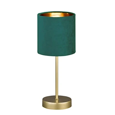 Abbildung von Fischer &amp; Honsel Tischleuchte Aura, Edle Tischlampe im klassischen Design mit Schnurschalter, 1x E 14 Fassung, Metall in Goldfarben Samt Schirm Türkis, Höhe: 34cm