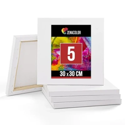 Abbildung von Zenacolor Leinwand auf Keilrahmen 5er Set Zum Bemalen 30x30 5 Canvas 100% Säurefreie Baumwolle Leinwände für Alle Farbarten