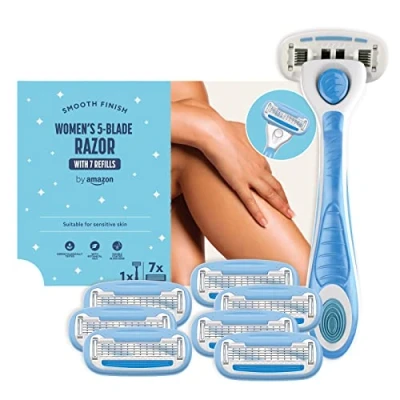 Abbildung von by Amazon für Damen, 5 Klingen Rasierer, 7 Nachfüllpackungen, Blau