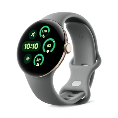Abbildung von Google Pixel Watch 3 (41 mm) Android smartwatch with Heart Rate Tracking, Advanced Running from Fitbit, Fitness Insights, 24 Hour Battery Champagne Gold Aluminium Case Hazel Band LTE