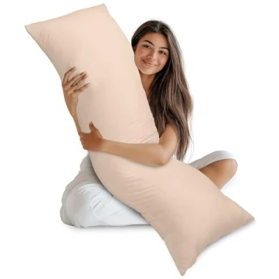 Abbildung von Utopia Bedding Nackenkissen, Ganzkörperkissen, weiche Hohlfaserfüllung, langes Schwangerschaftskissen zur Unterstützung der Mutterschaft und für Seitenschläfer (Beige, 50x135 cm)