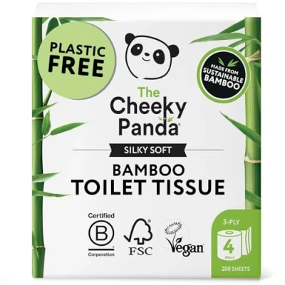 Abbildung von The Cheeky Panda Bambus Toilettenpapier 3 Lagig 4 Rollen x 200 Blatt Klopapier Plastikfrei Verpackt Vegan