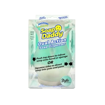 Abbildung von Scrub Daddy Soap Seifenspender Küche und Bad, nachfüllbarer Spülmittelspender für Arbeitsplatte, Zwei Modi Spüli Spender, rutschfeste Seiten, vielseitiger Waschmittelspender, Blumenförmig