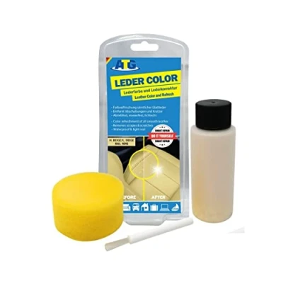 Abbildung von ATG® Lederfarbe Hellbeige Premium Lederpflege Autositze &amp; Sofa Hochwertiges Leder Reparatur Set inkl. Pinsel Schwamm Auto für maximale Eleganz Aufbereitung Pflege