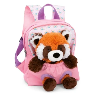 Abbildung von NICI Kinderrucksack rosa 2 in 1 mit Kuscheltier Roter Panda 25cm Kindergartenrucksack Mädchen &amp; Jungen Weicher Rückenbereich verstellbare Gurte 49853