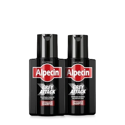Abbildung von Alpecin Grey Attack Coffein &amp; Color Shampoo, 2 x 200 ml Gegen graue Haare Natürliches Farbergebnis ab 4 Wochen Erblich bedingtem Haarausfall wird vorgebeugt