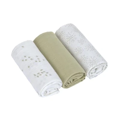 Abbildung von LÄSSIG Baby Puckdecke Spuckdecke Pucktuch Mulltuch 3er Set Baumwolle 60 x cm/Swaddle &amp; Burp Blanket M Leave Olive/Milky