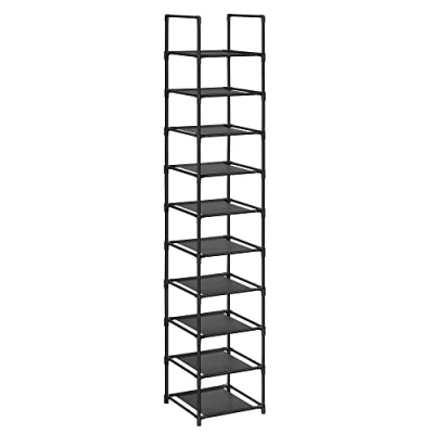 Abbildung von SONGMICS Schuhregal,10 Ebenen, Schuhablage, Schuhaufbewahrung, schmal, 33 x 173 cm, Metallgestell, Ablagen aus Vliesstoff, für Flur, Schlafzimmer, schwarz LSR110B02