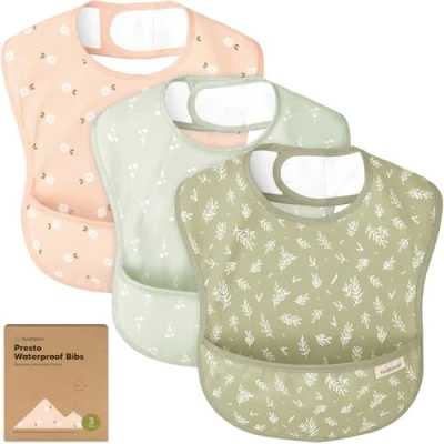 Abbildung von 3er Pack Lätzchen Baby Wasserdicht zum Essen Leichtes Latzchen mit Auffangschale, Schmutzabweisend Babylätzchen Abwaschbar, Fütterlätzchen für Babys, Jungen, Mädchen (Bloom)