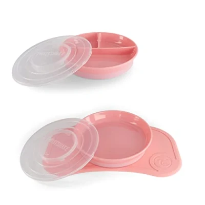 Abbildung von Twistshake Babygeschirrset Mini + Geteilter Teller Baby Saugteller Platzset (31x17cm) BPA Frei Esslernteller Rosa