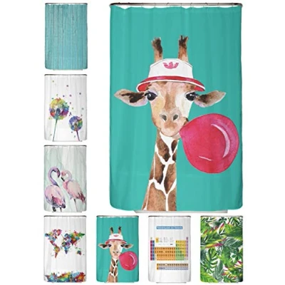 Abbildung von arteneur® Giraffe Anti Schimmel Duschvorhang 120x200 Recycelt mit Öko Tex Standard 100 Beschwerter Saum, Blickdicht, Wasserdicht, Waschbar, 8 Ringe &amp; E Book Reinigungs Tipps