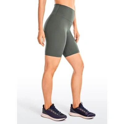 Abbildung von CRZ Yoga Naked Feeling Damen Kurze Leggings High Waist Blickdicht Fithess Shorts Radlerhose Sporthose 20cm Grauer Salbei 40