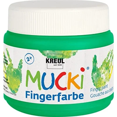 Abbildung von KREUL 23110 Mucki leuchtkräftige Fingerfarbe, 150 ml in grün, auf Wasserbasis, parabenfrei, glutenfrei, laktosefrei und vegan, auswaschbar, vermalbar mit Pinsel, Schwamm, Spachtel Fingern