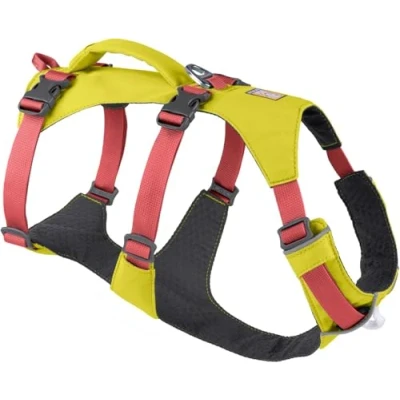 Abbildung von Ruffwear Flagline Hundegeschirr mit Griff, Lleichtes, Verstellbares Gehgeschirr, 3 Leinenbefestigungspunkte, verstärktes Gurtband und starker V Ring aus Metall, Lichen Green (Small, 5669 cm)