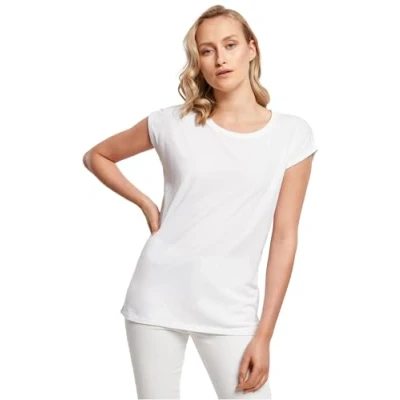 Abbildung von Build Your Brand Damen T Shirt Ladies Extended Shoulder Tee, lang geschnittenes für Frauen, Baumwolle, White, M