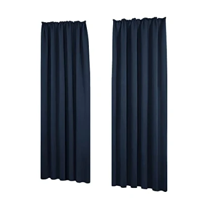 Abbildung von Deconovo Vorhang Blickdicht Gardinen schallschutz mit Kräuselband gegen Kälte, 160x140 cm(HöhexBreite), Dunkelblau, 2er Set