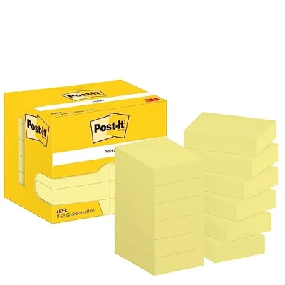 Abbildung von Post it Notizen Kanariengelb, Packung mit 12 Blöcken, 100 Blatt pro Block, 51 mm x 38 mm, Farbe: Gelb Selbstklebende Notizzettel zum Notieren, für To Do Listen und als Erinnerung