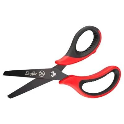 Abbildung von Läufer 87321 Ergonomische Bastelschere für Linkshänder, rund, rot/schwarz, Schulschere ab 1. Klasse