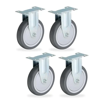 Abbildung von Relaxdays Bockrolle, 4er Set, 125mm, Traglast 480 kg, TPR, Stahlplatte, Kugellager, spurlos, schalldämpfend, grau/silber