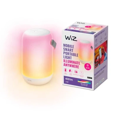 Abbildung von WiZ Tunable White and Color Mobile Tischleuchte, tragbare LED Leuchte mit 16 Mio. Farben oder warm bis kaltweißem dimmbarem Licht, smarte Lichtsteuerung über WLAN per Stimme/App, weiß