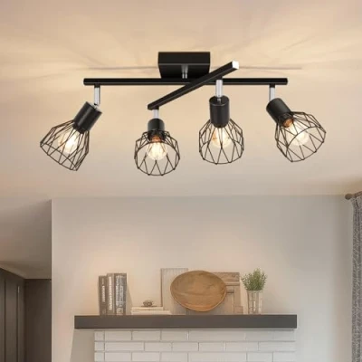 Abbildung von Kimjo Deckenleuchte 4 Flammig, LED Deckenstrahler Schwarz, Moderne Deckenlampe Schwenkbar 350, E14 Deckenspots für Schlafzimmer, Küche, Wohnzimmer (Ohne Leuchtmittel)