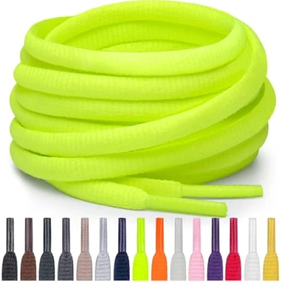 Abbildung von Miscly Schnürsenkel Oval, Reißfest für Sportschuhe, Sneaker und Laufschuhe 100% Polyester Ø 6mm (114 cm, Neongrün/Gelb)