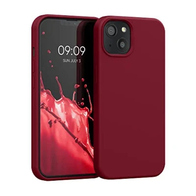Abbildung von kwmobile Hülle kompatibel mit Apple iPhone 13 Silikon Handy Case Handyhülle weiche Oberfläche kabelloses Laden Rhabarber Rot