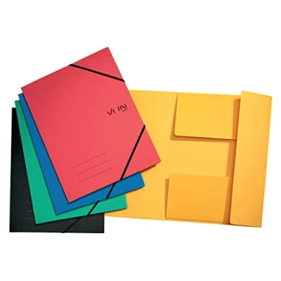 Abbildung von VON Leitz 5er Pack Eckspannermappe A4 mit Gummibandverschluss, Flexibler Karton, für 150 Blatt, Silberdruck, Leichter Ordner Schule &amp; Haushalt, Mehrfarbig, 30081099