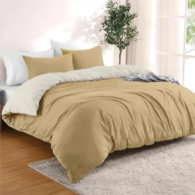 Abbildung von Dreamzie Bettwäsche Set 260x240 cm mit 2 Kissenbezügen 65x65 Beige/Sand 1 Bettbezug aus 100% Mikrofaser Zertifiziert ohne Chemikalien (Oeko TEX)