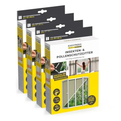 Abbildung von EASYmaxx Insect Protect Fliegengitter Fenster zuschneidbares Moskitonetz Insektenschutz bis 110 x 130 cm Fliegennetz Magnet mit Pollenschutzgitter leichte Montage ohne Bohren [4 Stück]