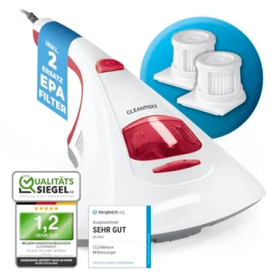 Abbildung von CLEANmaxx Milbensauger Effektive Allergenbekämpfung und Sterilisation in einem durch UV C Licht Feinstaubfilter Chemiefrei sicher für Bett, Matratze etc. Waschbarer