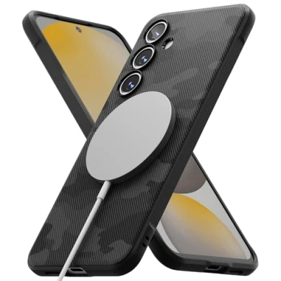 Abbildung von Ringke Onyx Magnetic Case [Kompatibel mit MagSafe] für Samsung Galaxy S24 FE Hülle, Fester Griff rutschfest Schlank Robuste Stoßfeste Anti Kratzer Handyhülle Magnet Ladegerät/Zubehör Camo Black
