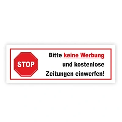 Abbildung von Aufkleber Stop Bitte keine Werbung und kostenlose Zeitung einwerfen! I 8,5 x 3 cm Gegen Reklame im Briefkasten wetterfest selbstklebend hin_083