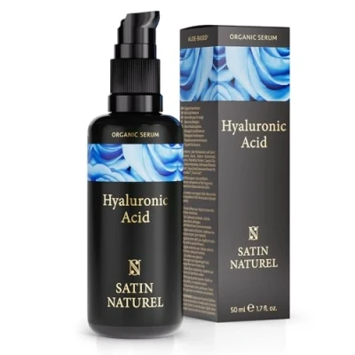 Abbildung von Hyaluron Serum hochdosiert 50ml Hyaluronsäure Gesicht Vegan Gesichtspflege Männer und Frauen Anti Aging Hyaluronic Acid Gesichtsserum mit Bio Aloe Vera Made in Germany Satin Naturel