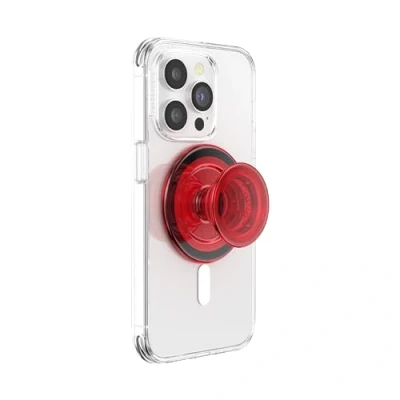 Abbildung von PopSockets Telefongriff kompatibel mit MagSafe, Adapterring für MagSafe enthalten, Telefonhalter, kabelloses Laden Danger Red Translucent