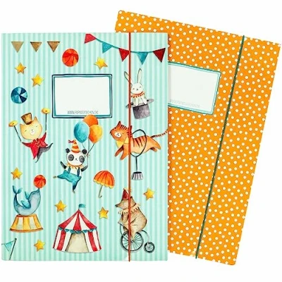 Abbildung von Papierdrachen 2 hochwertige Schulmappen für Kinder DIN A4 Motiv Zirkus Postmappe Grundschüler Heftsammler Sammelhefter Set Nummer 3