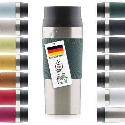 Abbildung von Blumtal Thermobecher 500 ml Kaffeebecher to go aus Edelstahl auslaufsicherer Isolierbecher kalt/heiß Mug mit 360 Trinköffnung Thermosbecher + Quick Press Verschluss Coffee Dunkelgrün