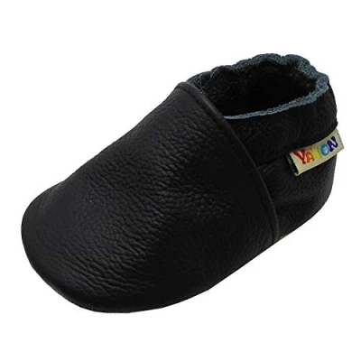 Abbildung von YALION Baby Weiche Leder Lauflernschuhe Junge Krabbelschuhe Mädchen Hausschuhe Lederpuschen Multi Stile (EU 20/21=M, Schwarz)