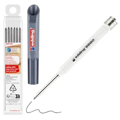 Abbildung von edding 8880 Tieflochmarker Set mit Nachfüllminen graphit 42 mm extra lange Spitze für präzise Markierungen auf Holz, Kunststoff, Pappe, Metall und Fliesen