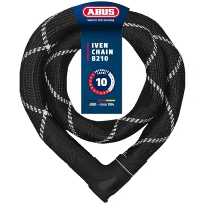 Abbildung von ABUS Kettenschloss Iven Chain 8210 Fahrradschloss aus gehärtetem Stahl mit Kunstfaserummantelung Sicherheitslevel 10 140 cm Schwarz