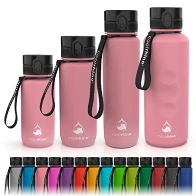Abbildung von coolrhino Trinkflasche 650ml für Sport, Outdoor, Schule, Fitness &amp; Kinder Wasserflasche auslaufsicher und Bpa frei Flasche Kohlensäure geeignet (Rhino rose, 650ml)