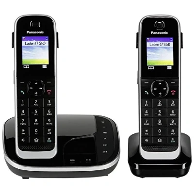 Abbildung von Panasonic KX TGJ322GB Familien Telefon mit Anrufbeantworter (schnurloses DUO, Mobilteil, strahlungsarm, Anrufschutz, DECT Basistation) schwarz