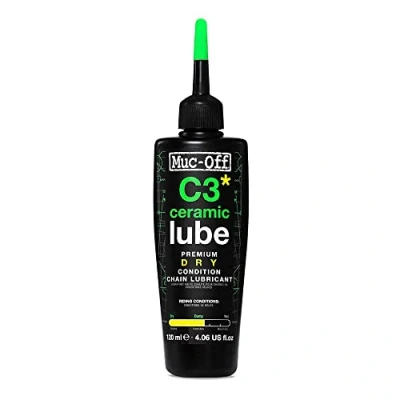 Abbildung von Muc Off C3 Ceramic Dry Chain Lube Trocken Kettenöl Fahrrad, 120 ml Premium Schmierfett Kettenfett, Kettenspray Mit UV Tracer Farbstoff Für Trockene und Staubige Bedingungen