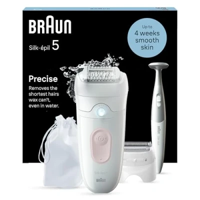 Abbildung von Braun Silk épil 5, Epilierer Damen / Haarentferner für langanhaltende Haarentfernung, inkl. Bikinitrimmer (Haartrimmer Intimbereich), Ladyshaver, 5 230, Weiß/Flamingorosa