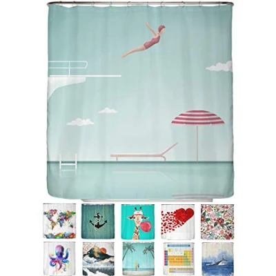 Abbildung von arteneur® Pool Anti Schimmel Duschvorhang 180x200 Recycelt mit Öko Tex Standard 100 Beschwerter Saum, Blickdicht, Wasserdicht, Waschbar, 12 Ringe &amp; E Book