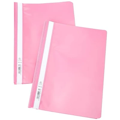 Abbildung von Exacompta 449212B 25er Pack Plastik Schnellhefter. Aus PP Folie für DIN A4 kaufmännische Heftung rosa mit Beschriftungsstreifen Hefter Ideal Büro und Schule