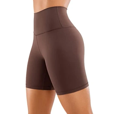 Abbildung von CRZ Yoga Naked Feeling Damen Kurze Leggings High Waist Blickdicht Fithess Shorts Radlerhose Sporthose 15cm Taupe 40