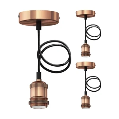 Abbildung von ledscom.de 3 Stück Pendelleuchte/Hängelampe RETRA, Textilkabel, bronze matt, 1x E27 max. 60W
